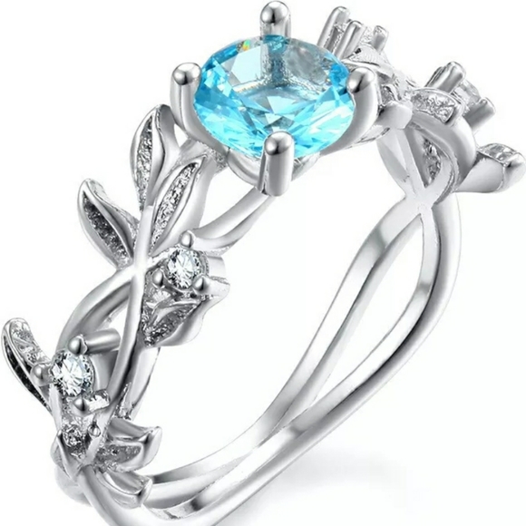 💍Blue topaz & CZ leaf setting ring. - Picture 2 of 3